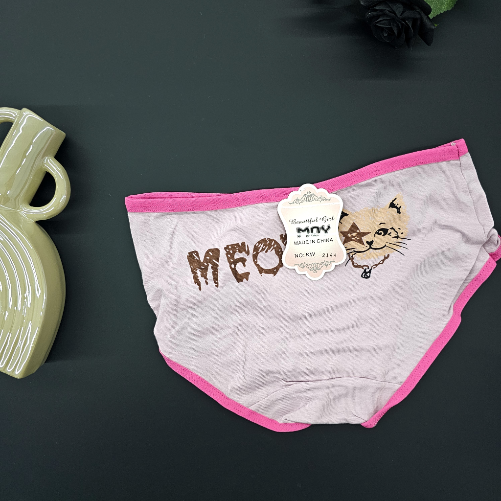 شورت زنانه فری سایز طرح فانتزی MEOW رنگ صورتی کم رنگ